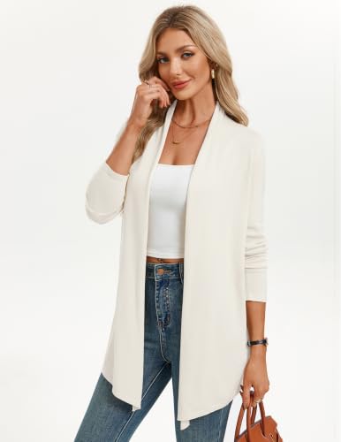 GRACE KARIN Women’s Open Front Draped Cardigan Ribbed Knit Long Sleeve Asymmetrical Hem Business Casual Layering(White,Small) — view 2