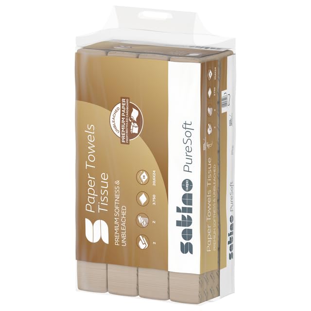 Satino PureSoft Papierhandtücher Z-Falz - 3.750 Blatt 2-lagig mit 20,6 x 24cm Größe je Blatt - weich, umweltschonend und nachhaltig aus recyceltem Karton/Verpackungsmaterial