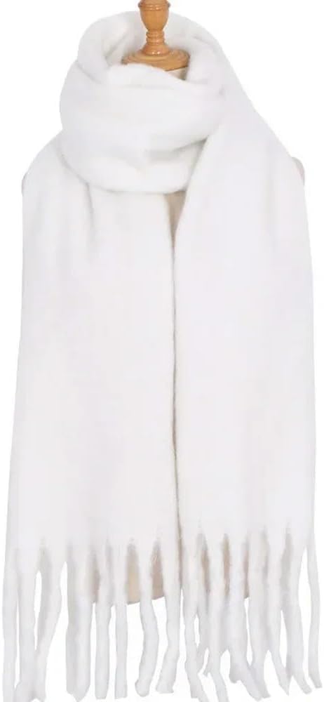 Sciarpa Tinta Unita per Donna Super Spessa Calda in Inverno Grande Scialle Sciarpa da Neve in Peluche Design di Marca di Lusso Unisex, White