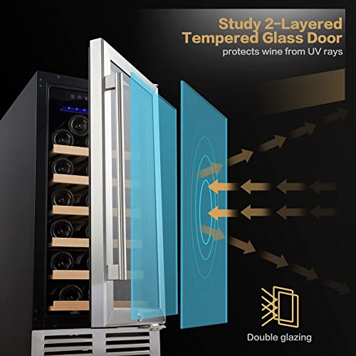 Bodega 15 Inch Wine Cooler Under Counter, 31 Bottle Mini Fridge Wine Cooler Refrigerator, With Double-Layer Glass Door, Temperature Memory And Digital Temperature Control, Built-In Or Freestanding #TOP6