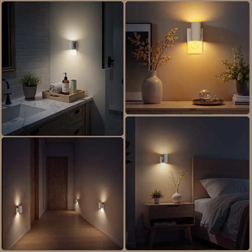 Image of VOLISUN Night Light, Dimmable Led Night Lights Plug into Wall, Amber /3000K /4500K, 0-100LM Adjustable Brightness, Dusk to Dawn Nightlight for Hallway, Bathroom, Bedroom White 4 Pack