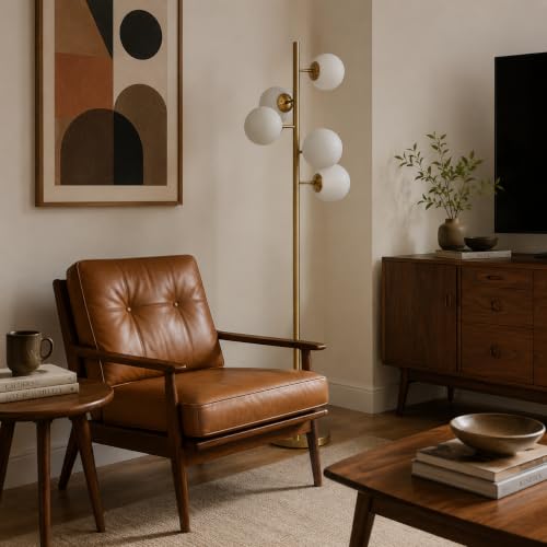 Image of BOKT Brass Floor Lamp 5 Head Milk Glass Vintage Adjustable Reading Lamp
