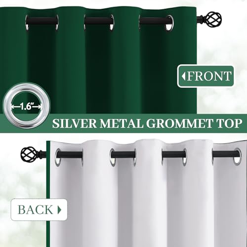 Yakamok 100% Blackout Curtains Dark Green Room Darkening Thermal Insulated with 2 Thick Layers-Hunter Green Window Drapes Set of 2 Panels for Bedroom Living Room 52 Inches by 84 Inches Length