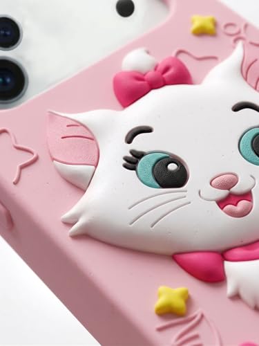 Image of amazon basics Luxury 3D Marie Cat Pink Silicone Case for iPhone 17 Pro Max | Cute Cartoon Soft Back Cover | Shockproof Kawaii Designer Cover for Girls & Women