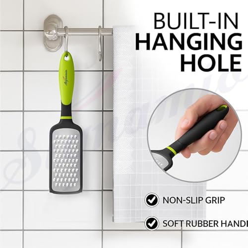 Image of SIGNAMIO Hand Kadukas Cheese Grater and Vegetable Shredder for Kitchen Stainless Steel Ginger Crusher, Carrot Grater, Garlic Slicer with Protective Cover (Green)