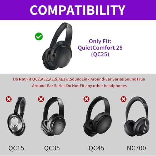 Lukvcoe funda de diadema para Bose QuietComfort 25 (QC25), negra | Ajuste perfecto, instalación rápida sencilla, alivio de presión, durabilidad mejorada, ergonómica, para sesiones largas, cuero proteinado miniatura 2
