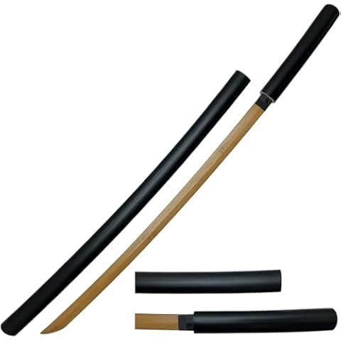 Swords Republic Handmade Bamboo Artwork Practice Swords with Stand, Cosplay Prop Sword About Full Size Original Textures for Anime, Suitable for Cosplay,Decoration,Collection,Gift,Black (Black) Cover