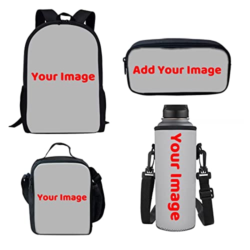 Belidome Lot de 4 sacs à dos d'école, trousse à crayons, sac à déjeuner, porte-bouteille pour enfants, garçons, grirls, Personnalisé, taille unique