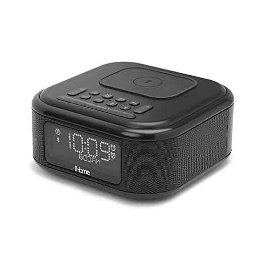 iHome Alarm Clock with Wireless Charging, Bluetooth Speaker, and USB Charger, Digital Clock for Bedroom, Office, or Dorm (IBTW23B8)