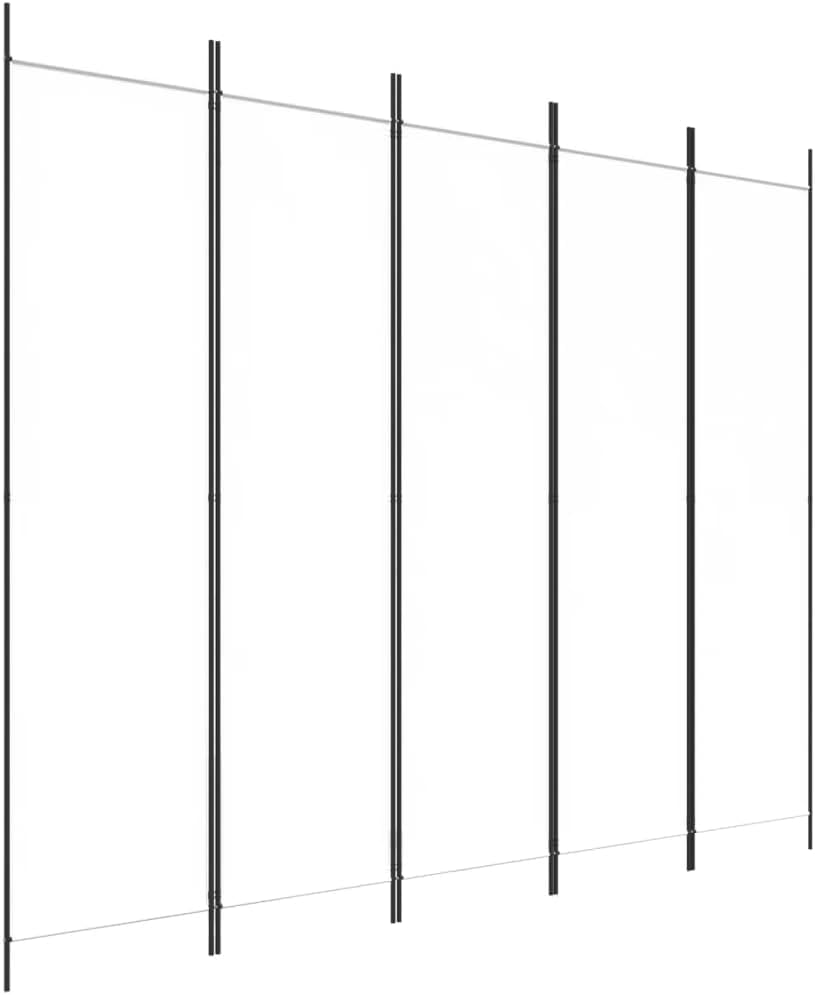 vidaXL 5-Panel Room Divider in White - 98.4"x78.7" - Durable Polyester Fabric, Iron Material - Foldable, Versatile Function for Bedroom, Living Space