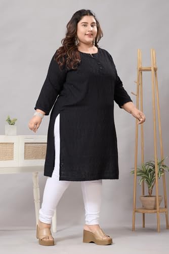 Image of DARIKA Women's Cotton Chikankari Straight Kurti Multiple Color in from Small to Plus Size.