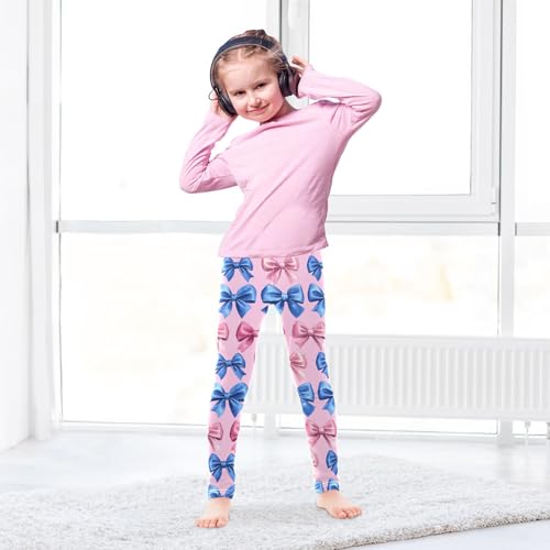 Girls Leggings Blue Bows Pink Soft Toddler Leggings for Girls Kids Pants Size 4T-10T4