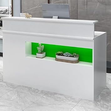 Retail Checkout Reception Desk Standing Front Counter Table with Display Shelf & Lockable Drawers Modern Design for Efficient Customer Service & nization