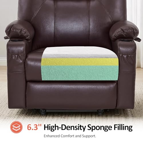 Image of MCombo Oversized Power Lift Recliner Chair for Elderly, Lift Chair with Heat and Massage for Big and Tall, USB&Type C Ports, Cup Holders, Faux Leather R7510 (Dark Brown, Large-Wide)