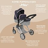 Bayer Chic 2000 2 w 1 wózek dla lalek Mila – melanż, szaro-granatowy, uchwyt z regulacją wysokości 39-72 cm, nowoczesny stelaż, lalki do 50 cm, 3-7 J.