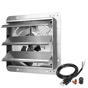 iPower 12 Inch Aluminum Shutter Exhaust Fan with Power Cord, High Speed 1620RPM, 1800 CFM, Silver (Pack of 1)