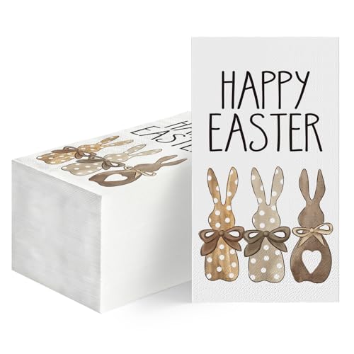 Horaldaily 50 Easter Disposable Paper Decorative Guest Napkins, Easter Bunnies Hand Towel for Party Lunch Dinner Kitchen Bathroom