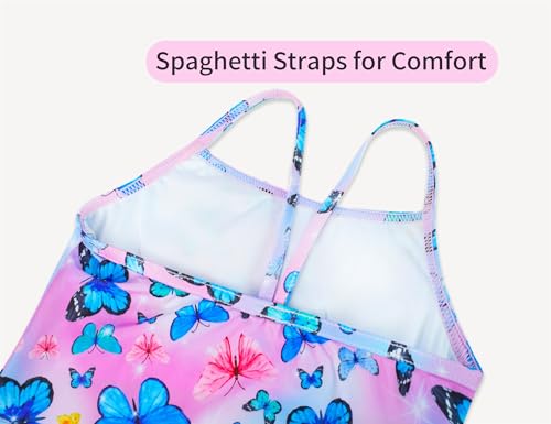 Image of Girls Bathing Suits Colorful Swimsuits with UPF 50 + Sun Protection Sleeveless Toddler Kids One Piece Swimwear