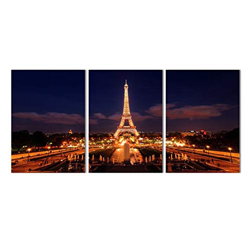 Impression sur toile Paris de nuit tableau 3 pièces avec cadre