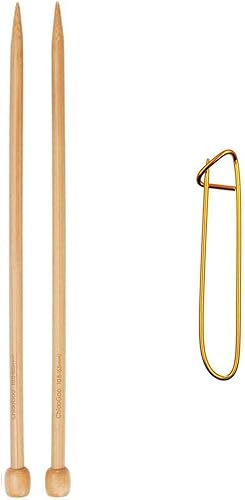 ChiaoGoo Agujas de tejer rectas 9 pulgadas (9.1 in) bambú natural tamaño US 11 (0.315 in) paquete con 1 soporte para puntadas Artsiga Crafts 1011-11