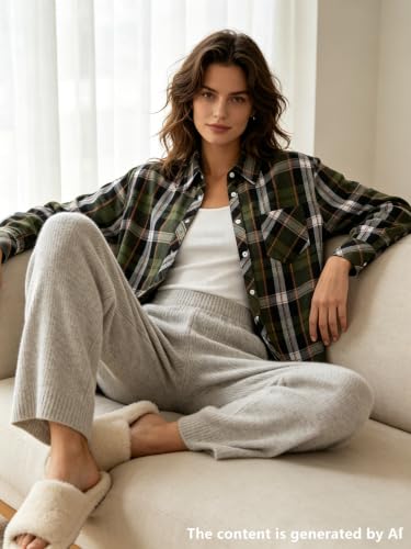 Image of SANGTREE Women and Girls Long Sleeve Flannel Casual Button Down Plaid Shirt