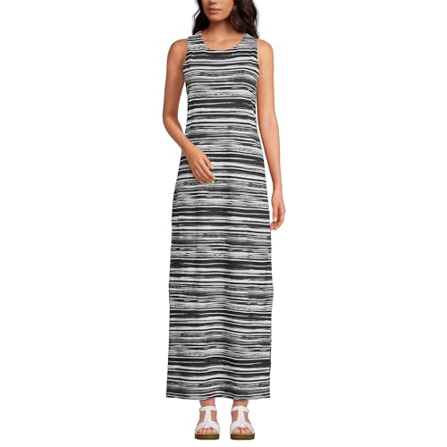 Lands' End Womens Cotton Jersey Sleeveless Cover-up Maxi Dress Black/white Ombre Petite X-Small