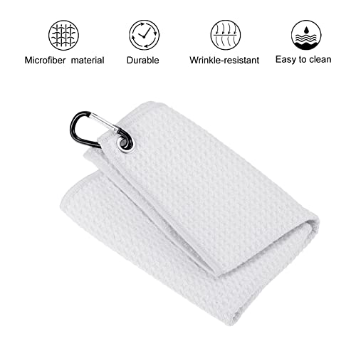 PATIKIL 12"x12" Tri-Fold Golf Towels, Waffle Pattern Towels Soft Fiber Strong Water Absorption with D Clip for Golf Lovers White - Image 3