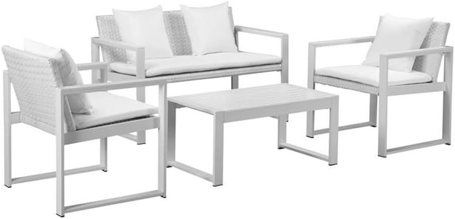Pangea Home 1 2 Ct Chester Sofa Set, White-Anodized Aluminum/Fabric/Polyresin