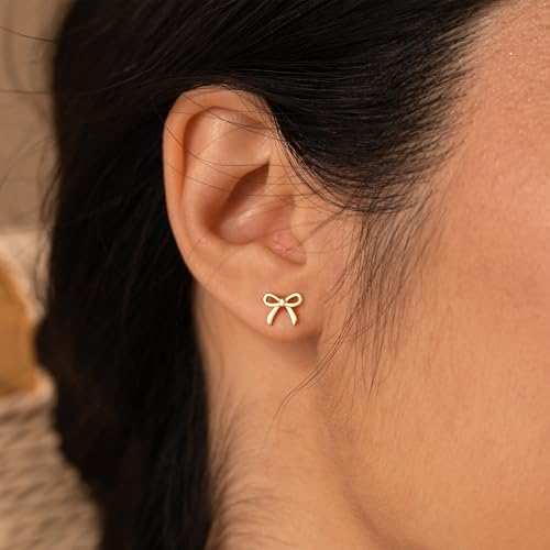 Gold Earrings for Women Girls - Gold Bow Earrings for Women Jewelry Huggie Hoop Stud Earrings Hypoallergenic Cute Cubic Zirconia Pearl Drop Bow Earring Gifts for Girls Wedding Birthday Gifts3