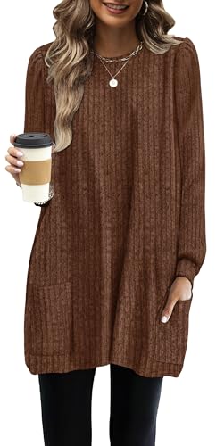 Image of OFEEFAN Long Sleeve Shirts for Women Long Sweaters with Pockets Tunic Tops Loose Fit