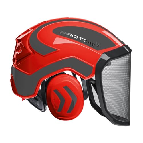 Casco forestal Protos Integral Forest rojo/gris para trabajar con máxima visibilidad y confort
