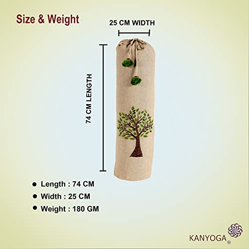 Image of Tree Of Life Cotton Embroided Yoga Mat Bags with Strong Shoulder Straps (Beige & Dark Green, L 74 x W 25 cm)