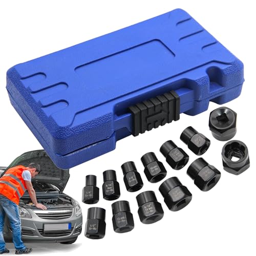 Mppchhn Juego de Extractor de Tornillos Easy Out - Herramienta De Extracción Con Estuche De Almacenamiento Juego De 13 - Herramienta Antideslizante Para Taller Mecánico Extracción De Ruedas