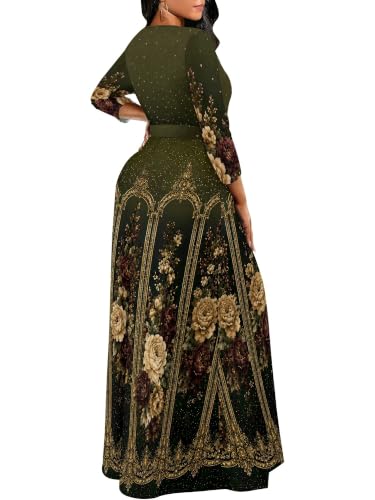 Image of PinkPatty Women's Plus Size V Neck 3 /4 Sleeve Wrap Maxi Dress with Belt