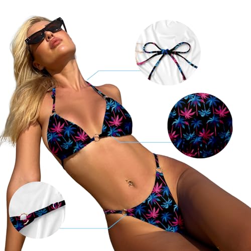 Image of MIKETAI Sexy Bikinis for Women 2 Piece Bikini Spaghetti Strap Swimsuits Solid Color Bathing Swimwear Triangle Bathing Suit