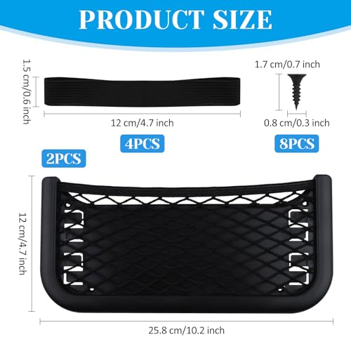 2 Stück Universelles Selbstklebend Elastisch Ablagenetz, Selbstklebendes Netztasche Auto mit Gummiband und Schrauben, Kofferraum Netztasche Auto für Sonnenbrille Telefon Führerschein