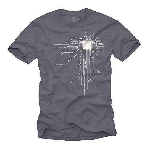 MAKAYA Gaming CPU - Idea Regalo Nerd Maglietta Uomo T-Shirt Nera Divertenti Theory Blu Grigio L