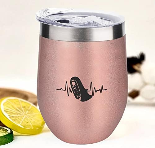 Mighun Tuba Wine Tumbler with Lid Tuba Heartbeat EKG ECG Vacuum Coffee Tumbler Stainless Steel Coffee Cup for Cold & Hot Drinks Wine Coffee Cocktails Beer 12 Oz