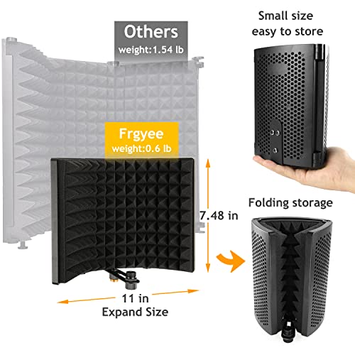 Microphone Isolation Shield With Mic Stand And Pop Filter, Foldable Sound Shield For Most Condenser Microphone Recording Equipment Studio, High Density Absorbent Foam To Filter Vocal By Frgyee #TOP1