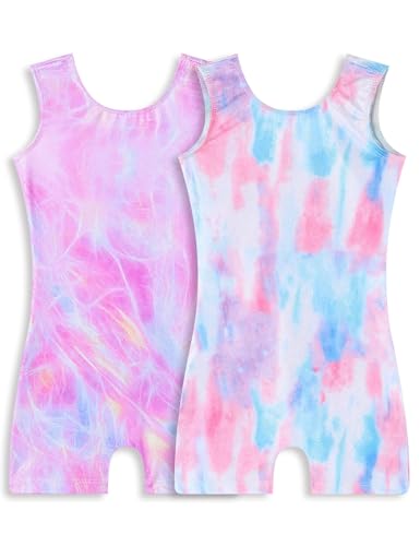 Image of Snowheart Gymnastics Leotards for Girls 2-Pack, Sparkly Toddler Biketards Sleeveless for Tumbling Dance Classes