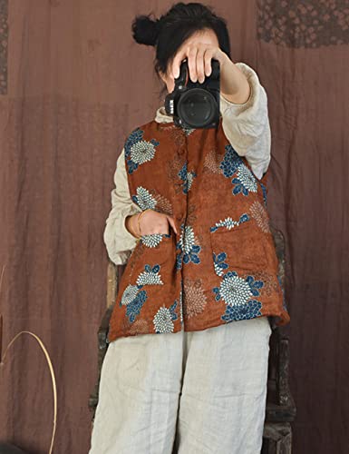 NFYM Womens Thin Quilted Lightweight Vest Cotton Linen Printed Spring Vintage Padded Outwear3