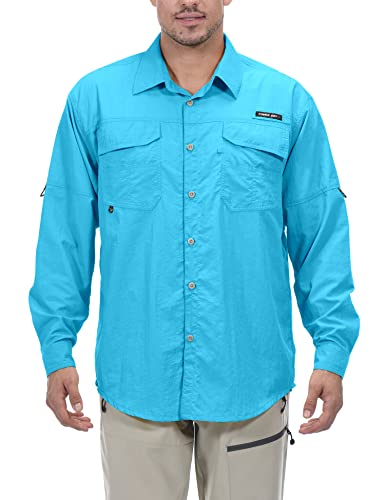 Little Donkey Andy Men's UPF 50+ UV Protection Shirt, Mosiquito Repellent Long Sleeve Fishing Hiking Shirt Sea Blue S