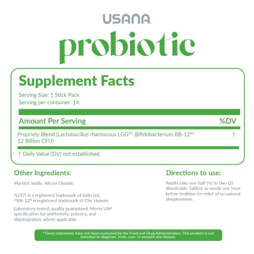 Usana Probiotic Supplement To Support Digestive Health* – Gluten Free – Sugar Free – Dairy Free - 14 Stick Packs #TOP1