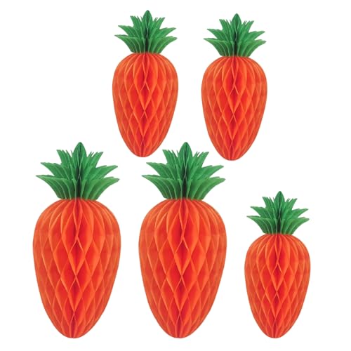 BESPORTBLE Adornos Colgantes de Papel Nido de Abeja para Fiestas de Pascua 5 Piezas 2 Zanahorias Grandes 3 Pequeñas Decoraciones Artificiales de Zanahoria para Centros de Mesa y