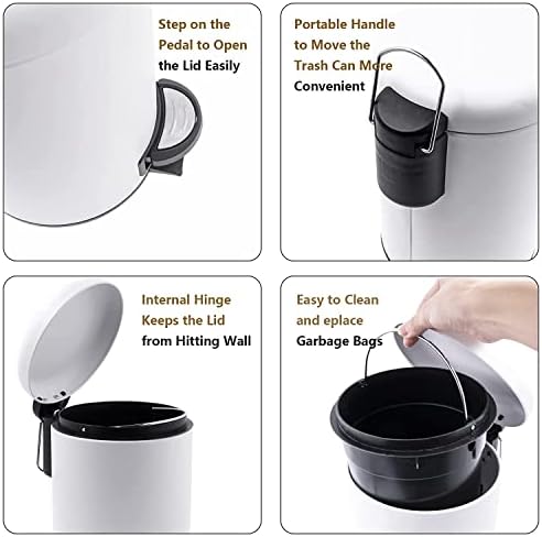 Small Round Metal Step Trash Can Wastebasket, Garbage Container Bin - for Bathroom, Powder Room, Bedroom, Kitchen, Craft Room, Office, Removable Liner Bucket,White 3L, 17 x 25 x 22.5 cm
