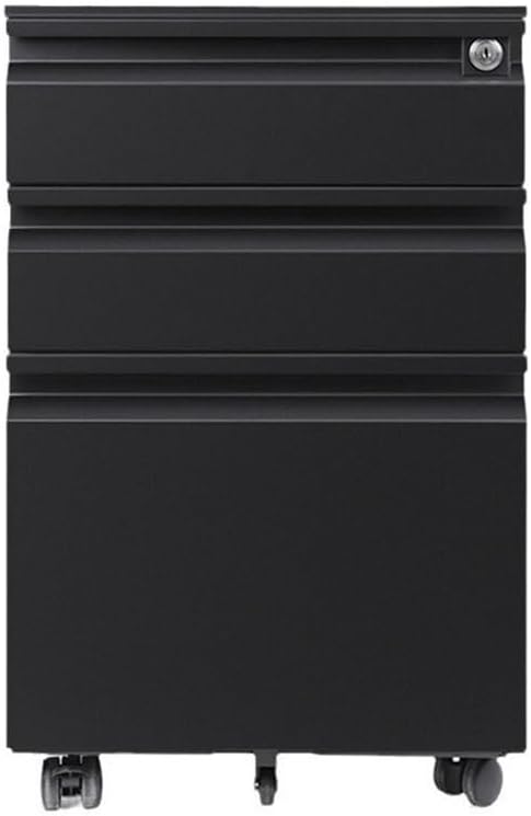 File Cabinet Steel Cabinet Three Drawers with Wheels Mobile Office File Short Cabinet with Lock Thick Office Storage Cabinet(Black)