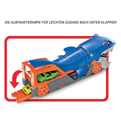 Hot Wheels GVG36 - Hungriger Hai-Transporter-Spielset mit 1 Fahrzeug im Maßstab 1:64, Spielzeug Autorennbahn für Kinder von 4 bis 8 Jahren