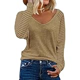 tops brownie platter Característica: Camisetas de manga larga con cuello en V, ajuste holgado, camisetas básicas, cuello en V, color sólido, ligero, este top casual viene en una variedad de colores para que usted elija