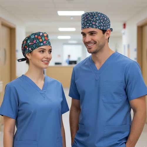 2 Pack Nurse Hats for Women Scrub, Scrub Hats Women, Nursing Caps for Women with Adjustable Lace, Soft Cotton for Long-Hour Surgical Procedures and Hospital Shifts Black