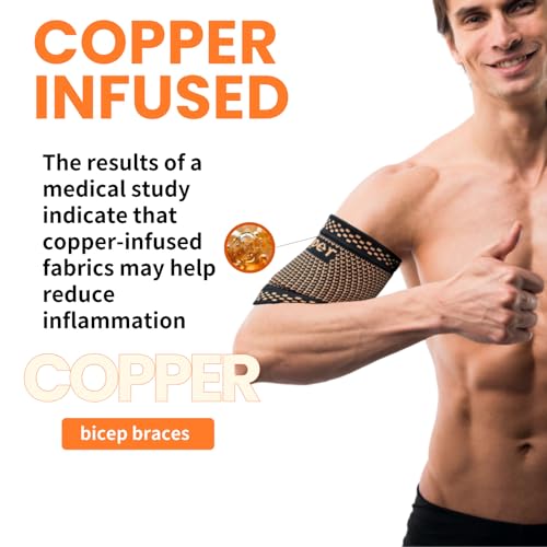 Copper Bicep Compression Sleeve 1 Pair,Bicep Tendonitis Brace,Triceps Sleeves for Upper Arm Support,Weightlifting,Fit for Men and Women (GOLD, Large)3